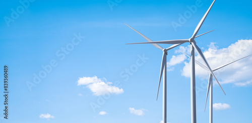 Wind energy. Wind power. Sustainable, renewable energy. Wind turbines generate electricity. Wind farm. Sustainable resources. Sustainable development. Green technology for energy sustainability.