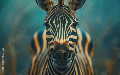 A zebra stares directly into the camera