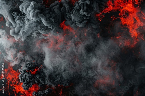 Red lava background with black smoke and an explosion border.  Generative Ai