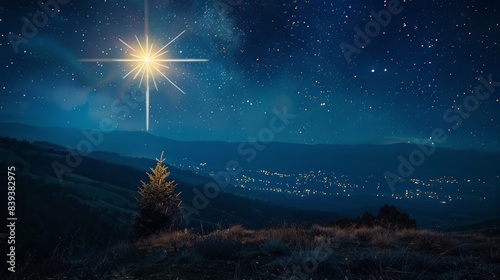 Capture the beauty of a Christmas star shining brightly in the night sky, guiding the way and symbolizing hope and joy during the holiday season.