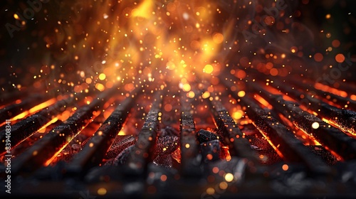 Grill Grate with Glowing Coals and Flames
