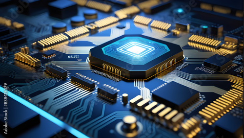 Chip circuit board, CPU or GPU, artificial intelligence chip, Intel and Nvidia or AMD, information technology computer, technology and business background