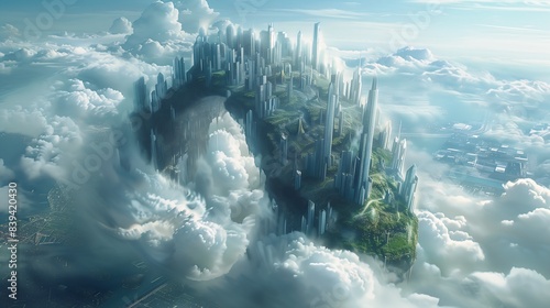 tall island middle clouds flying city riven league legends krypton cubes gently caressing earth liminal space heavens lofty spiral