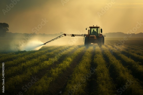 Vital Tractor field spraying work. Chemical land. Generate Ai