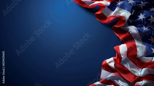 Close-up of the American flag on a blue background, symbolizing patriotism, national pride, and United States celebrations.