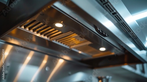 Stainless Steel shiny exhaust hood with grease baffles and fire suppression system