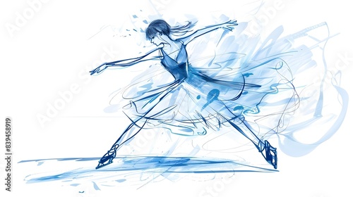 Graceful Ice Dancer in Motion Captured in Flowing Sketch Line