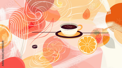 illustration frame of coffee break at home or cafeteria abstract background for a coffee shop