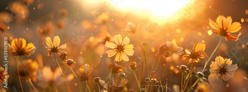 Backlit Flowers in Meadow at Sunset