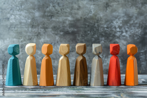 Contrast the experiences of men and women in leadership roles due to gender bias Wooden figurines of people of different colors lined up on table