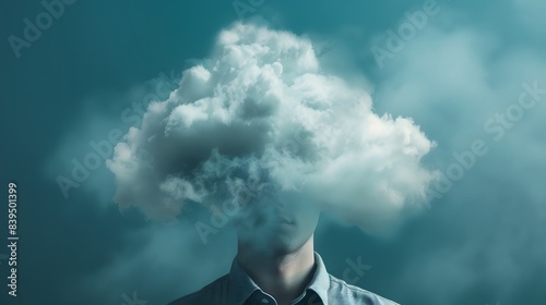 Businessman with cloud over his head depicting solitude and depression
