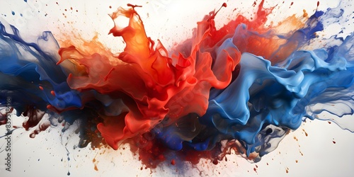 Colorful French flag explosion on white background symbolizing France and its culture. Concept France, French Flag, Culture, Symbolism, Colorful Explosion