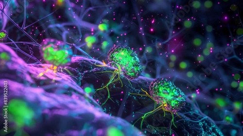Colorenhanced image of beta cells in the pancreas with green fluorescence indicating insulin production