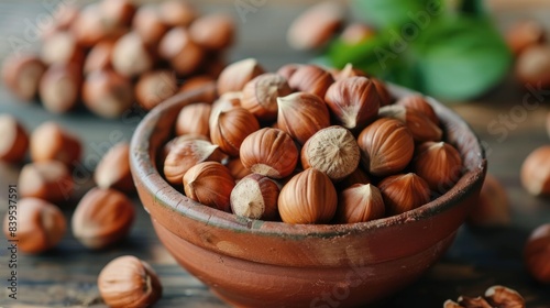 Closeup of hazel nuts in a bowl,Vegetarian fresh organic recipe peanut butter ingredient
