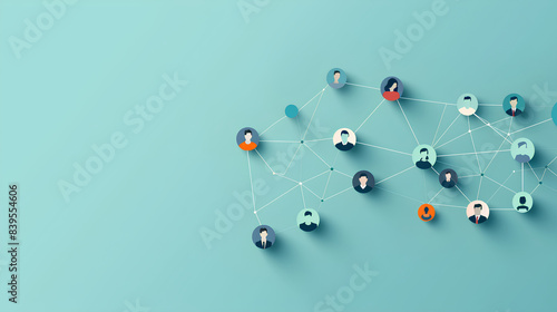 a minimalist image with several icons of people connected by lines to form a customer relationship network.