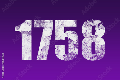 flat white grunge number of 1758 on purple background. 