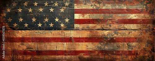 A closeup of a vintage American flag