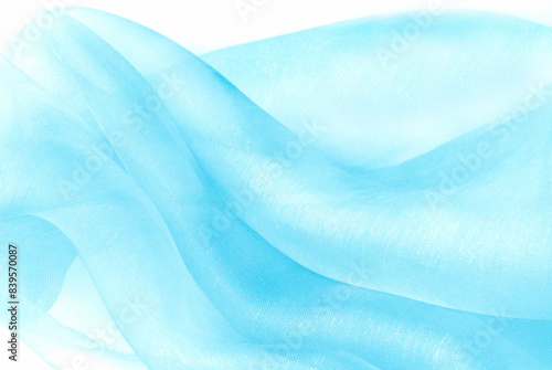 close up of the blue organza fabric texture background