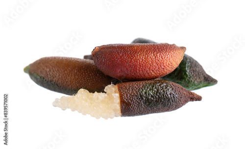 Fresh finger limes isolated on white background. Caviar lime. Fruits pods. Clipping path.