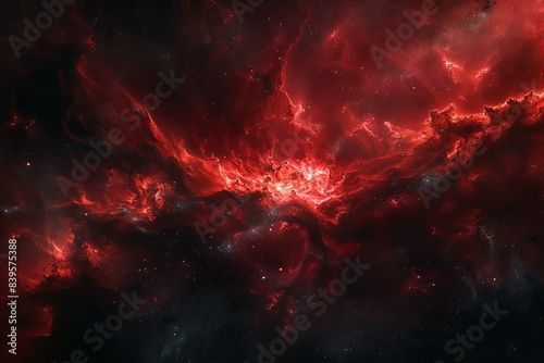 A red and black space background is showing in the image