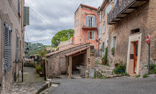 View of Biot village, a small, medieval, fortified historic village, located on a hilltop in the Provence-Alpes-Cote d'Azur, near the town of Antibes, between the cities of Nice and Cannes, France