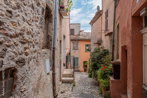 View of Biot village, a small, medieval, fortified historic village, located on a hilltop in the Provence-Alpes-Cote d'Azur, near the town of Antibes, between the cities of Nice and Cannes, France