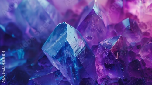 Crystal stone macro mineral. background Bright purple and blue texture from natural amethyst quartz. Crystal facet. Wicca magic. Esoteric spiritual practice concept
