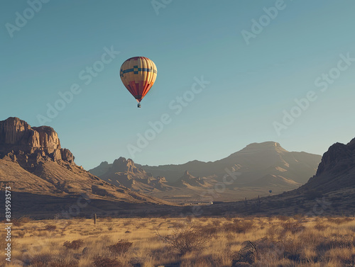 hot air balloon, of the sky flight in colorful summer sunset flying, adventure, travel in yellow and red balloons sport over yellow stone,grand canyon