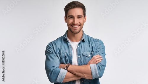 Confident caucasian young man in casual denim clothes