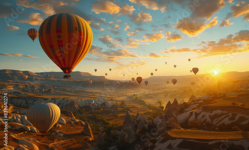 Colorful Hot Air Balloons Soaring Over Cappadocia During Sunrise