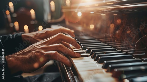 Close-up of male hands skillfully playing the piano, showcasing professional piano technique.