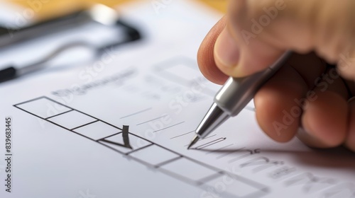 Doctor filling out medical survey paperwork and marking checkboxes, emphasizing the importance of accurate healthcare documentation. Perfect for medical and healthcare themes