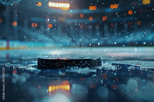 Detail of hockey game match in ice stadium. Generative Ai.