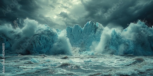A stormy ocean with powerful waves crashing on the shore