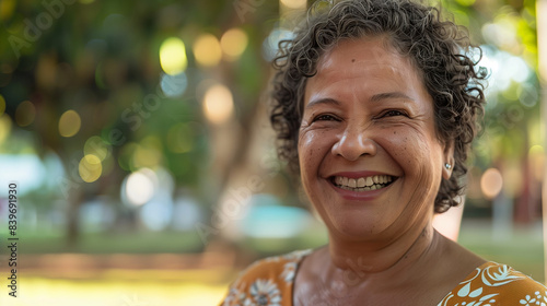 portrait of a middle aged smiling brazilian woman