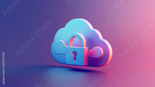 Abstract illustration of cloud security services, stylized cloud icon integrated with a secure padlock symbol, representing data protection and cybersecurity in cloud computing environments