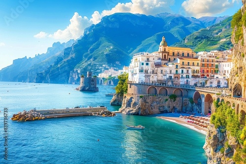 Landscape with Atrani town at famous amalfi coast, Italy 