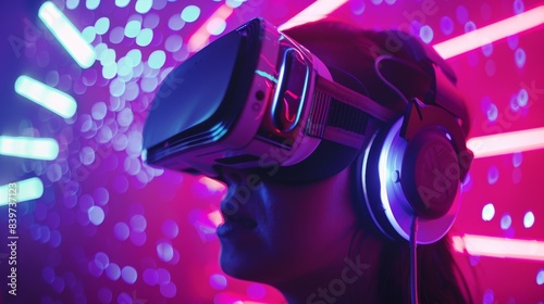 An individual using VR to attend a virtual concert or festival stimulating their brain with new music visuals and social interactions
