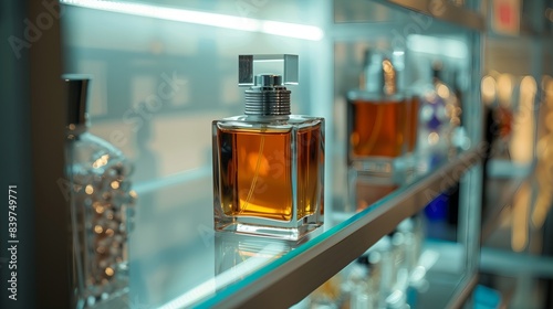 Designer Perfume Bottle Display on Glass Shelf
