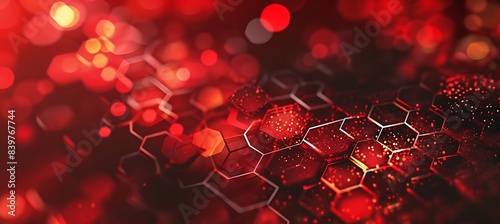 Geometric hexagonal shapes accentuate a golden and red banner backdrop with a bokeh effect