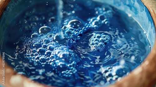 Close up Air bubbles in Indigo water, Indigo plant fermentation in clay pot
