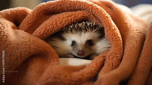 A hedgehog nestled in a cozy blanket