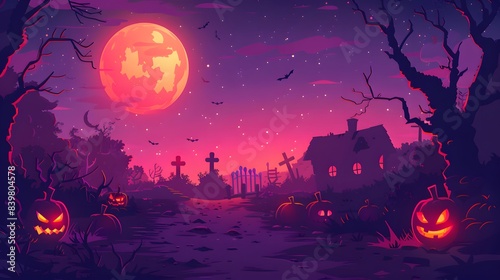 Halloween cartoon illustration background with copy space