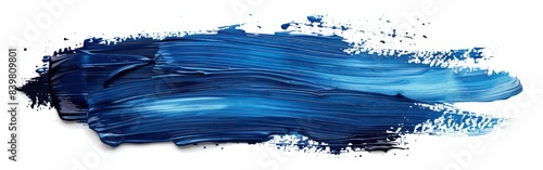 Dark Blue Abstract Painting Banner with Oil or Acrylic Brushstrokes on White Background