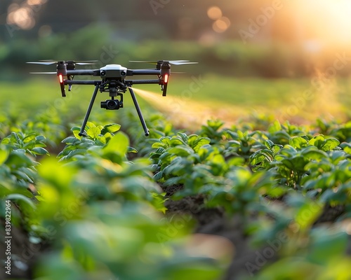 Drone Technology Spraying Crops for Precise Pest Control in Agriculture Field