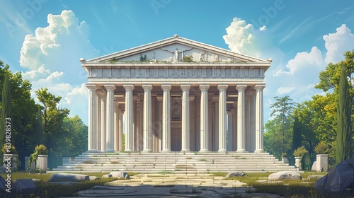 Illustration of an ancient Greek temple, detailed architecture and historical accuracy, classical elegance