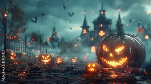 Realistic halloween illustration with pumpkins