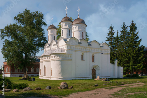 View of the Cathedral of the Position of the Robe of the Mother of God on the territory of the Deposition of the Robe (Rizopolozhensky) Monastery on a sunny summer day, Suzdal, Vladimir region, Russia