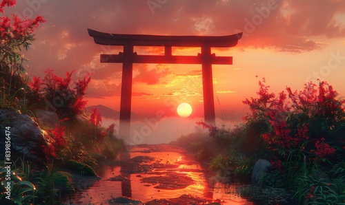 japanese torii at sunset