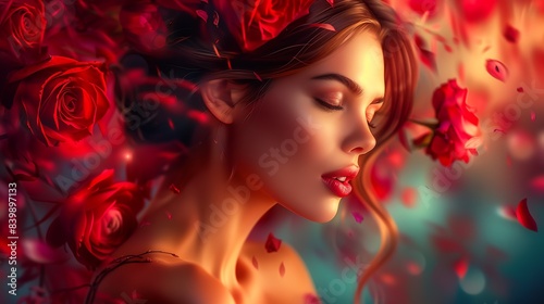 beautiful woman in love with romantic background and theme : Generative AI